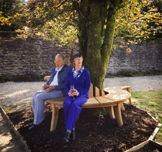 Stan and Irene on the bespoke oak seat. 