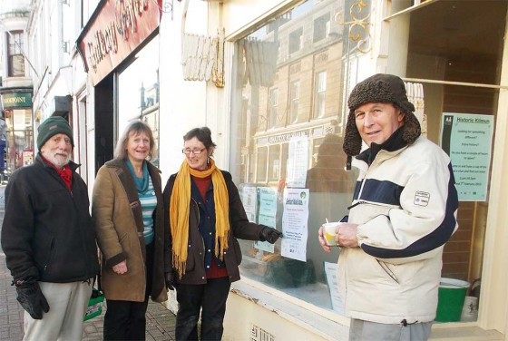 Dennis Gower and Lynn Kerr of Ardentinny Community Trust with Moira Clinch and Iain MacNaughton of Historic Kilmun outside the Dunoon shop.